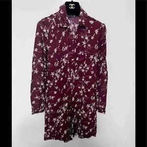 Burgundy Floral Button-Up Long Sleeve Blouse